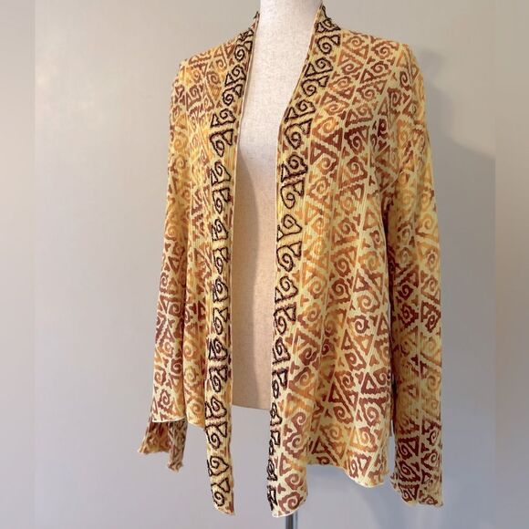 Soft Surroundings Open Front Blouse Aztec Beaded Cardigan Topper Crinkle Size M - Picture 1 of 8